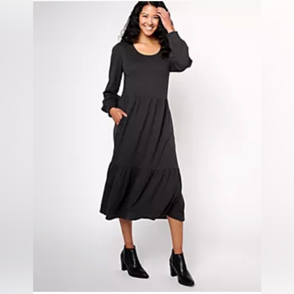Denim Co Canyon NEW Retreat Easy Midi Boot Dress Washed Black Size XL